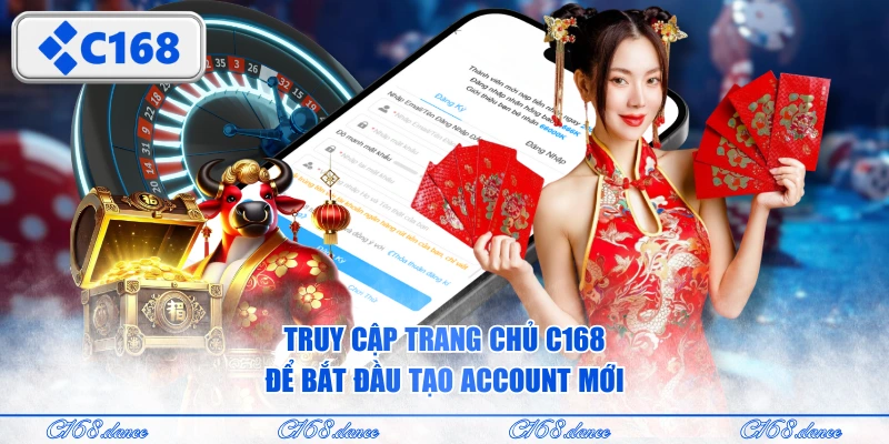 Truy cập trang chủ C168 để bắt đầu tạo account mới
